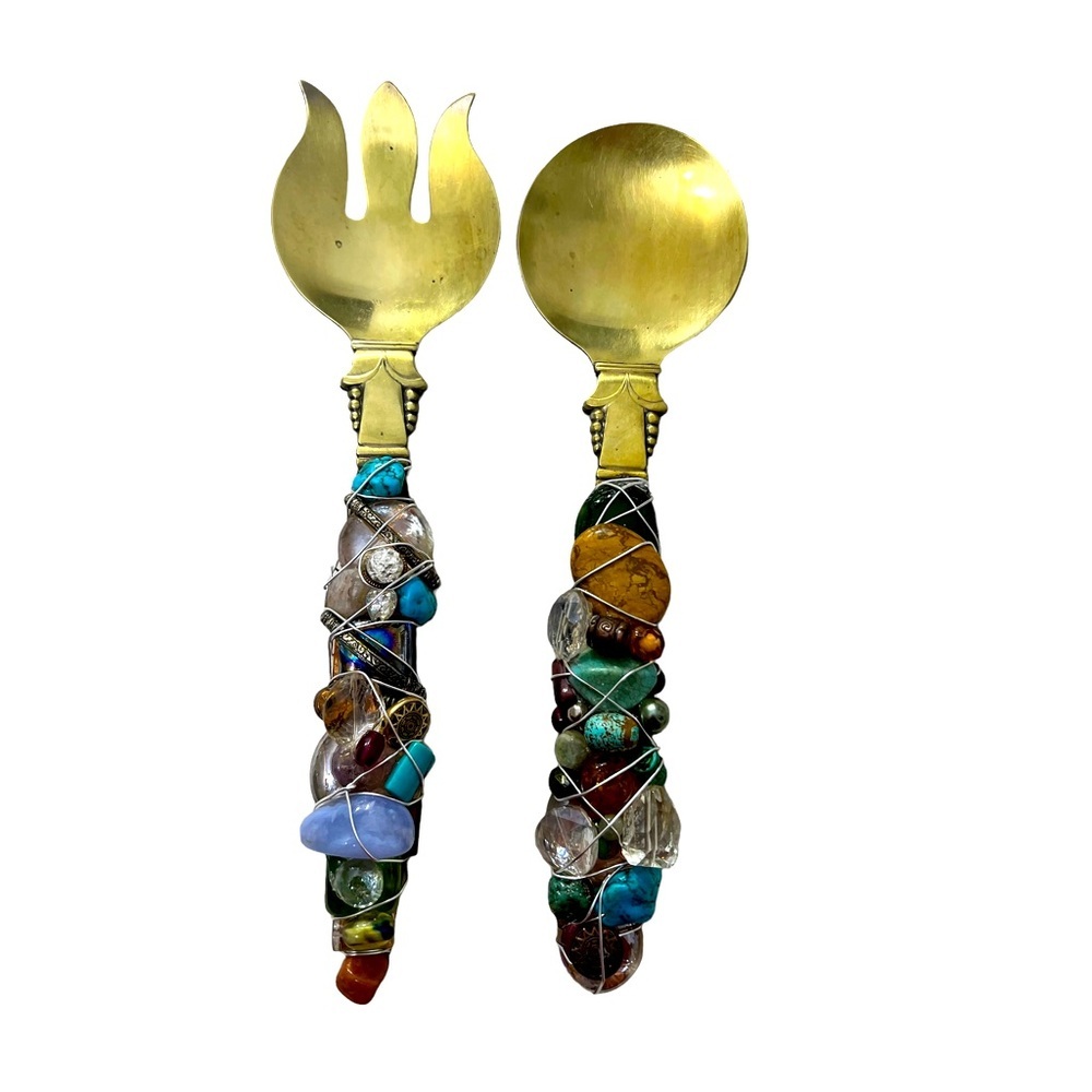 1970s Salad Servers - Coppercraft Guild Silver & Gold - Gothic Style W☑️